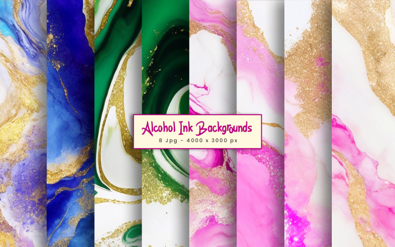 Colorful alcohol ink gold marble texture background Background