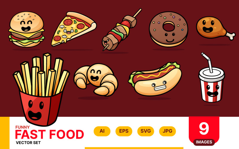 Funny Fast Food Vector Set Vector Graphic