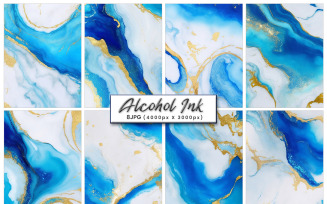 Blue Alcohol ink colors translucent, abstract multicolored marble texture background.