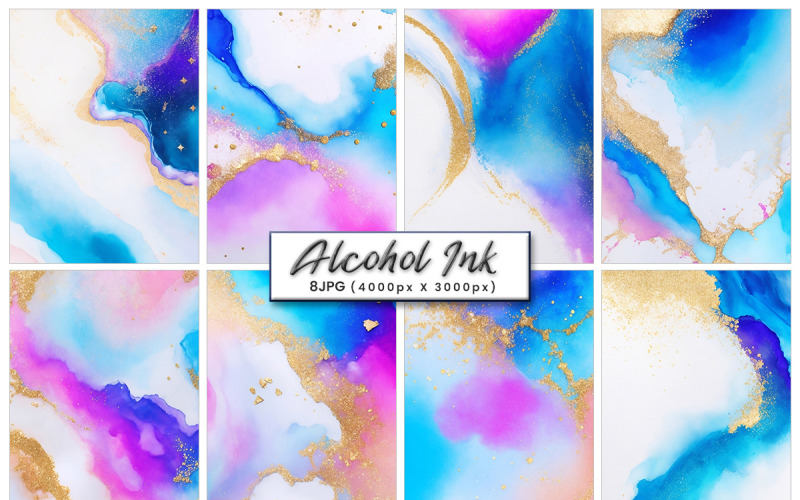 Colorful golden glitter alcohol ink marble texture background Background