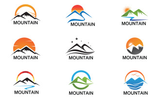 Mountain and sun landscape logo v8