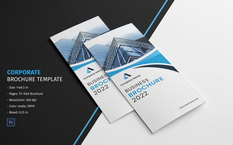 Business Trifold Brochure. Adobe Photoshop Template Corporate Identity