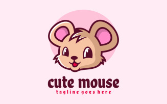 Cute Mouse Head Mascot Cartoon Logo