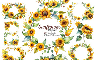 Watercolor sunflowers sublimation clipart set