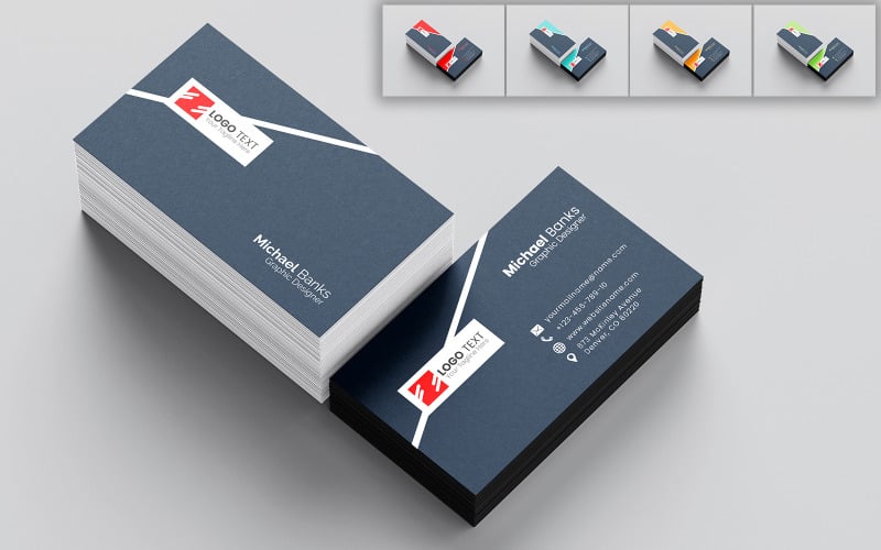 Creative Business Card Design Rectangle Shape with 5x Variant Colors Corporate Identity