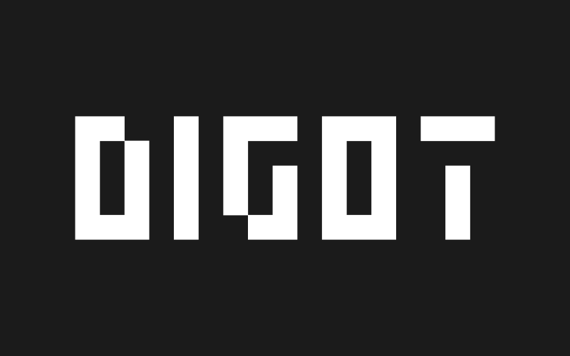 DIGOT - Pixel-style, grid-based, geometric, display typeface. Font