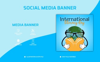 International Literacy Day Social Media Post Design or Web Banner Template