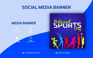 National Sports Day Social Media Post Design or Web Banner Template
