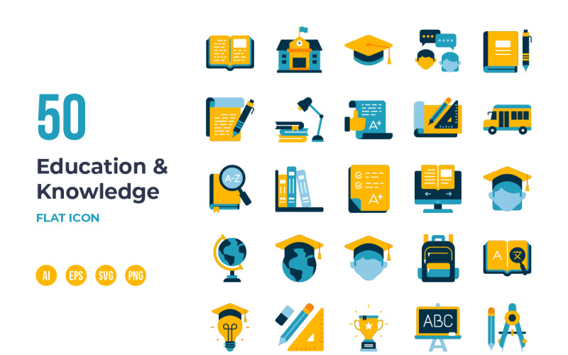 Education and Knowledge Icon - Flat Icon Set