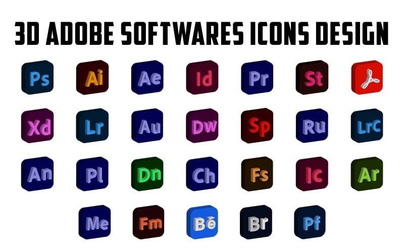 Professional 3D Adobe Software Icons Design Icon Set