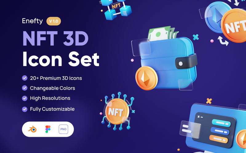 Enefty - NFT Digital Investment 3D Icon Set Model