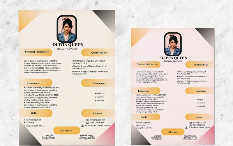 2 pages professional resume /CV for females, cover letter +resume. Resume Template