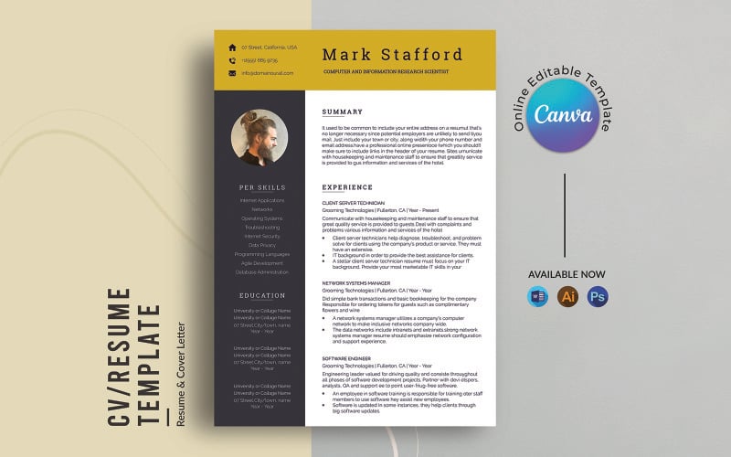 IT Specialist 2 Page Modern ATS Friendly Canva Resume Template