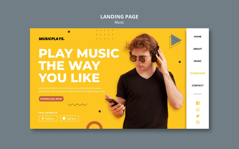 Music For Everyone Landing Page Template Social Media