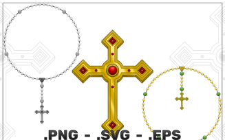 Vector Design Of Circular Rosary With Cross