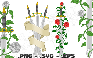 Vector Design of Sword Surrounded by Roses