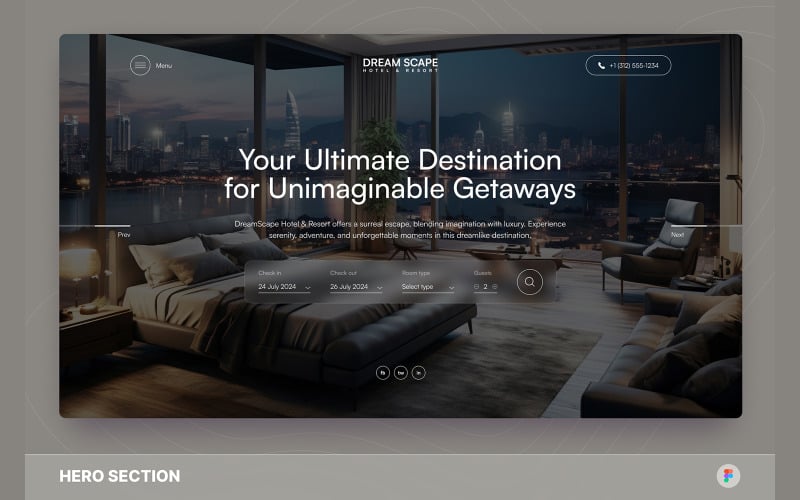 DreamScape - Hotel & Resort Hero Section Figma Template UI Element