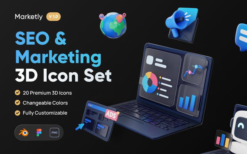 Marketly - SEO & Marketing 3D Icon Set Model