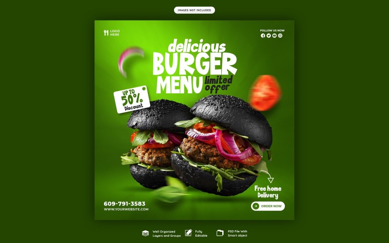 Delicious Burger Menu Social media Post Template Social Media