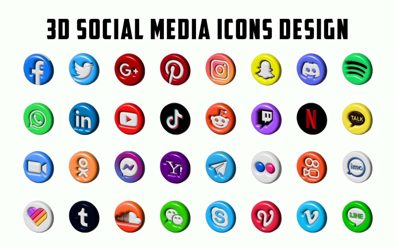 New Professional 3D Social Media icons set Pack Icon Set
