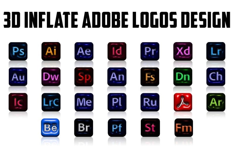 Professional 3D Inflate Adobe Software Icons Design Icon Set