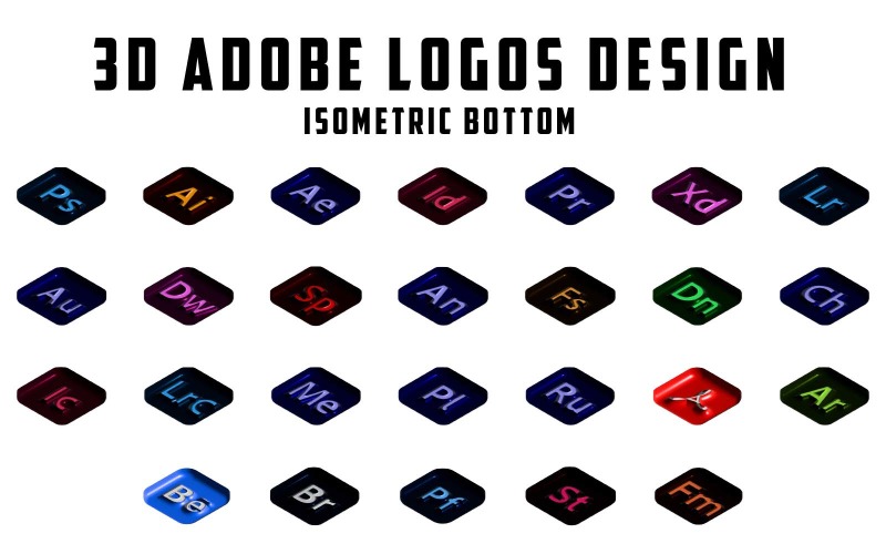 Professional 3D Isometric Bottom Inflate Adobe Software Icons Design Icon Set