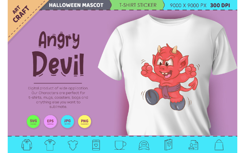 Angry little devil. Halloween mascot. Vector Graphic