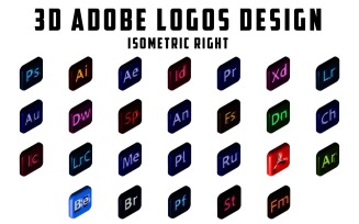 Professional 3D Isometric Right Adobe Software Icons Design