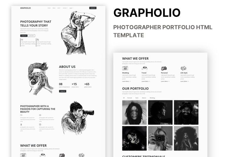 Grapholio | Photographer Portfolio HTML5 Bootstrap5 Template Website Template