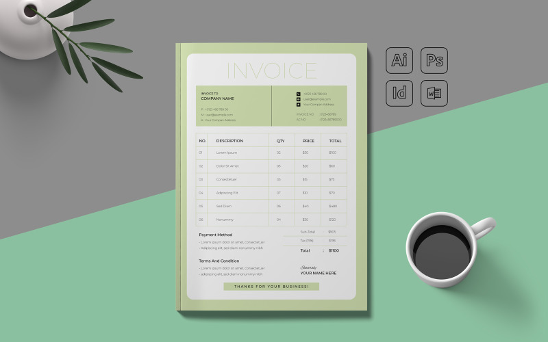 Professional Invoice Template Layout Corporate Identity
