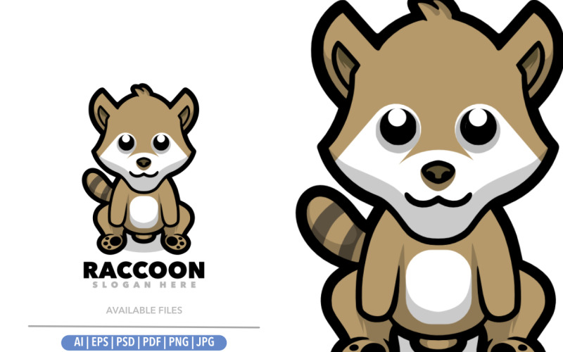 Cute raccoon baby cartoon logo Logo Template