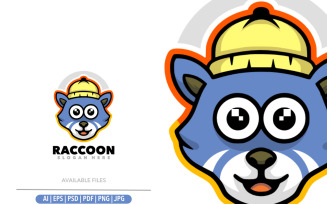 Cute raccoon head mascot cartoon logo