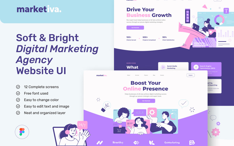 Marketiva – Digital Marketing Agency Website Design UI Template UI Element