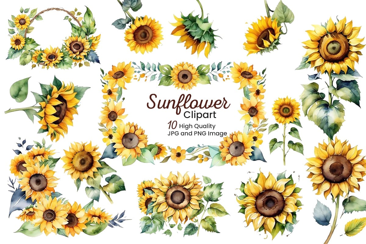 Kit Graphique #349210 Watercolor Sunflowers Divers Modles Web - Logo template Preview