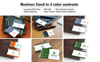 4 Color Contrasts Creative Business Card - Corporate Identity Template - Stunning Visiting Card
