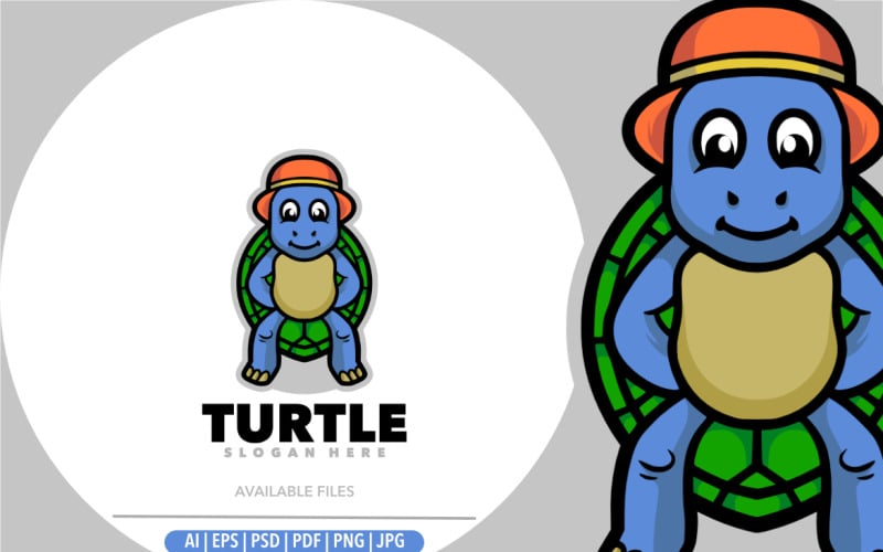 Cute turtle mascot cartoon funny design Logo Template
