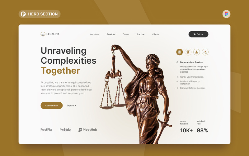 Legalink - Law Consultancy Firm Hero Section Figma Template UI Element