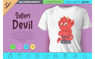 Sullen little devil. Halloween mascot.