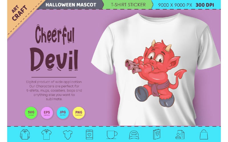 Cheerful little devil. Halloween mascot. Vector Graphic