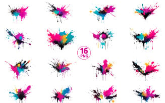 Colorful rainbow paint splash explosion powder spots and alcohol ink splatter abstract background