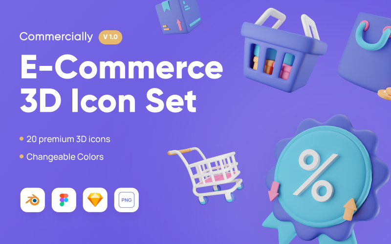 Commercially - E-Commerce 3D Icon Set Model