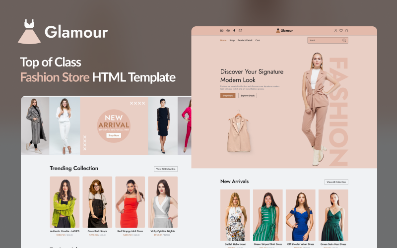 Glamour: Elevate Your Online Fashion / Clothing Store with This Stylish HTML Template Website Template