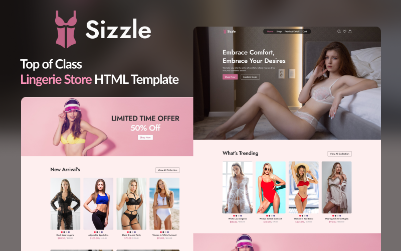 Sizzle: Unveil Sensual Elegance - Lingerie Store HTML Template Website Template