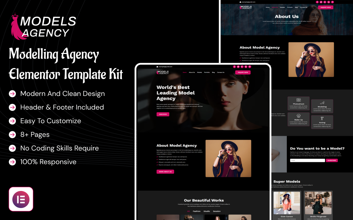 Model Agency - Modelling Agency Elementor Template Kit