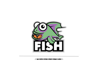 Cute fish predator design mascot logo