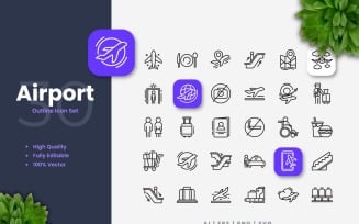 30 Airport Outline Icon Set