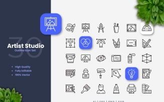 30 Artist Studio Outline Icon Set