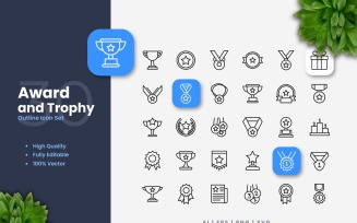 30 Award and Trophy Outline Icon Set