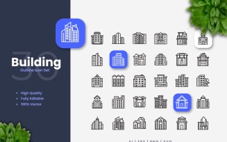 30 Building Outline Icon Set