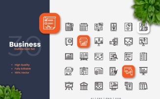 30 Business Outline Icon Set